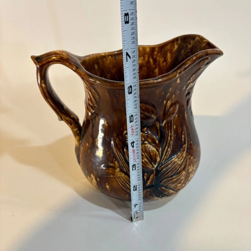 19th Century Bennington Rockingham Pottery Tulip 6in Jug Brown Glaze Pitcher